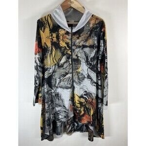 Womens Full Zip Sweater Cardigan M Floral High Low Et Lois USA Art To Wear Artsy